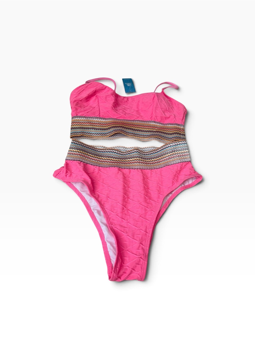 Cupshe Pink Textured Chevron High Waist Bikini Set M NWT